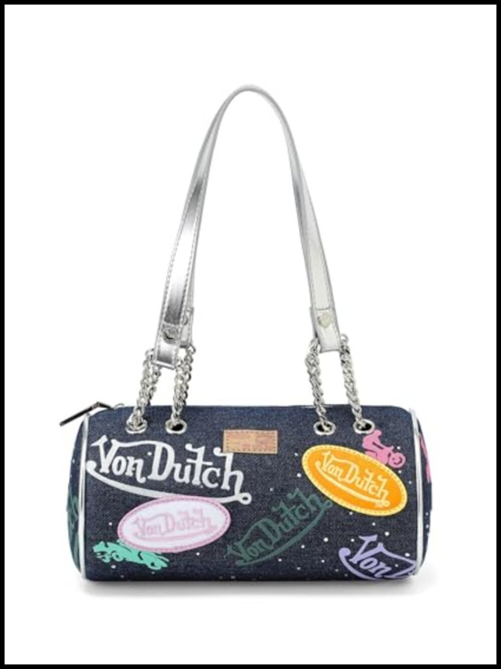 Vegan Leather Barrel Bag Double Strap Zip Top Shoulder Bag